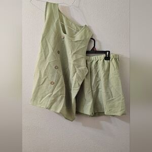 Green Button-Down Top and Shorts Set
